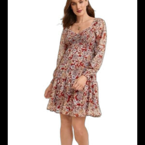 Maurices Arbor Floral Smocked Long Sleeve Sweetheart Chiffon Dress NWT XS